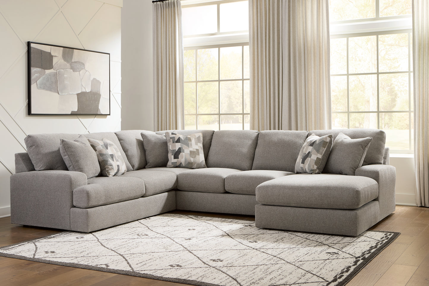 Auburndale Furniture Outlet - Ashley Furniture - Lindon Sectional - 3-Piece Sectional with Chaise / Smoke - 84704S4