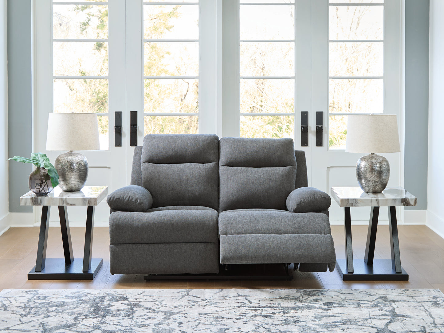 Auburndale Furniture Outlet - Ashley Furniture - Side-Swipe Living Room - Reclining Loveseat / Charcoal - PC9140686
