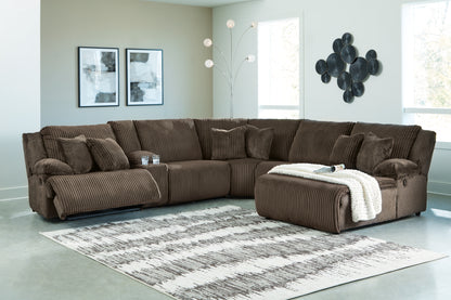 Auburndale Furniture Outlet - Ashley Furniture - Top Tier Sectional - 6-Piece Reclining Sectional with Chaise / Chocolate - 92705S1