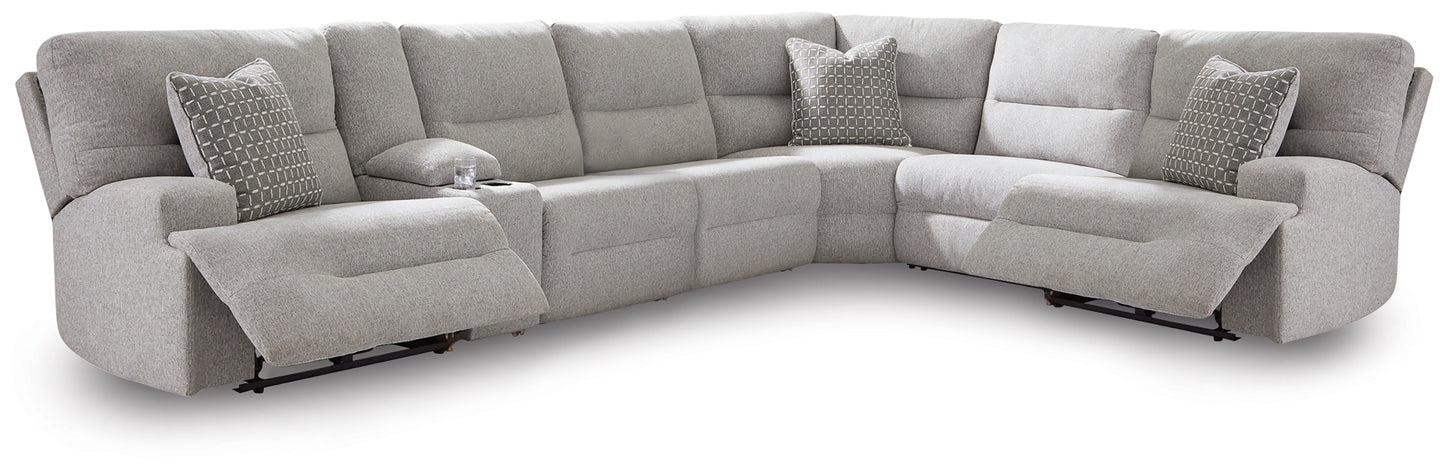 Auburndale Furniture Outlet - Ashley Furniture - Acklen Place Sectional - 7-Piece Power Sectional Reclining Sofa with Storage Console / Pewter - 93605S20
