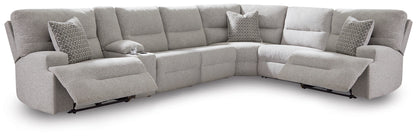 Auburndale Furniture Outlet - Ashley Furniture - Acklen Place Sectional - 7-Piece Power Sectional Reclining Sofa with Storage Console / Pewter - 93605S20