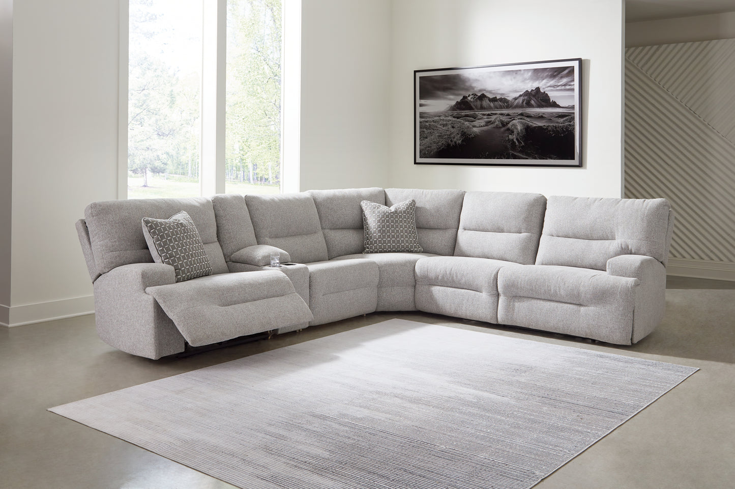Auburndale Furniture Outlet - Ashley Furniture - Acklen Place Sectional - 6-Piece Power Reclining Sectional / Pewter - 93605S9