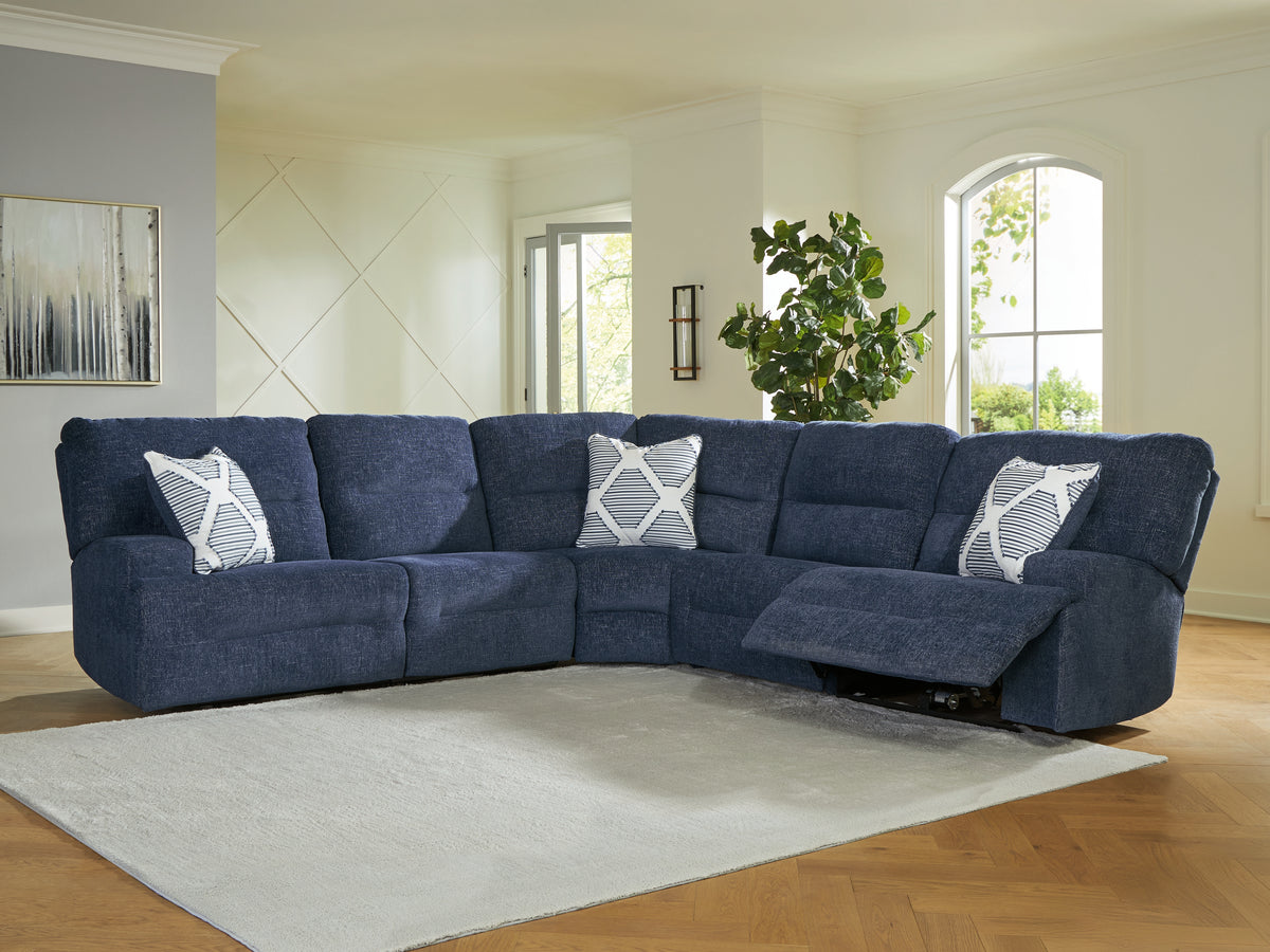 Auburndale Furniture Outlet - Ashley Furniture - Acklen Place Sectional - 5-Piece Power Reclining Sectional / Navy - 93607S3