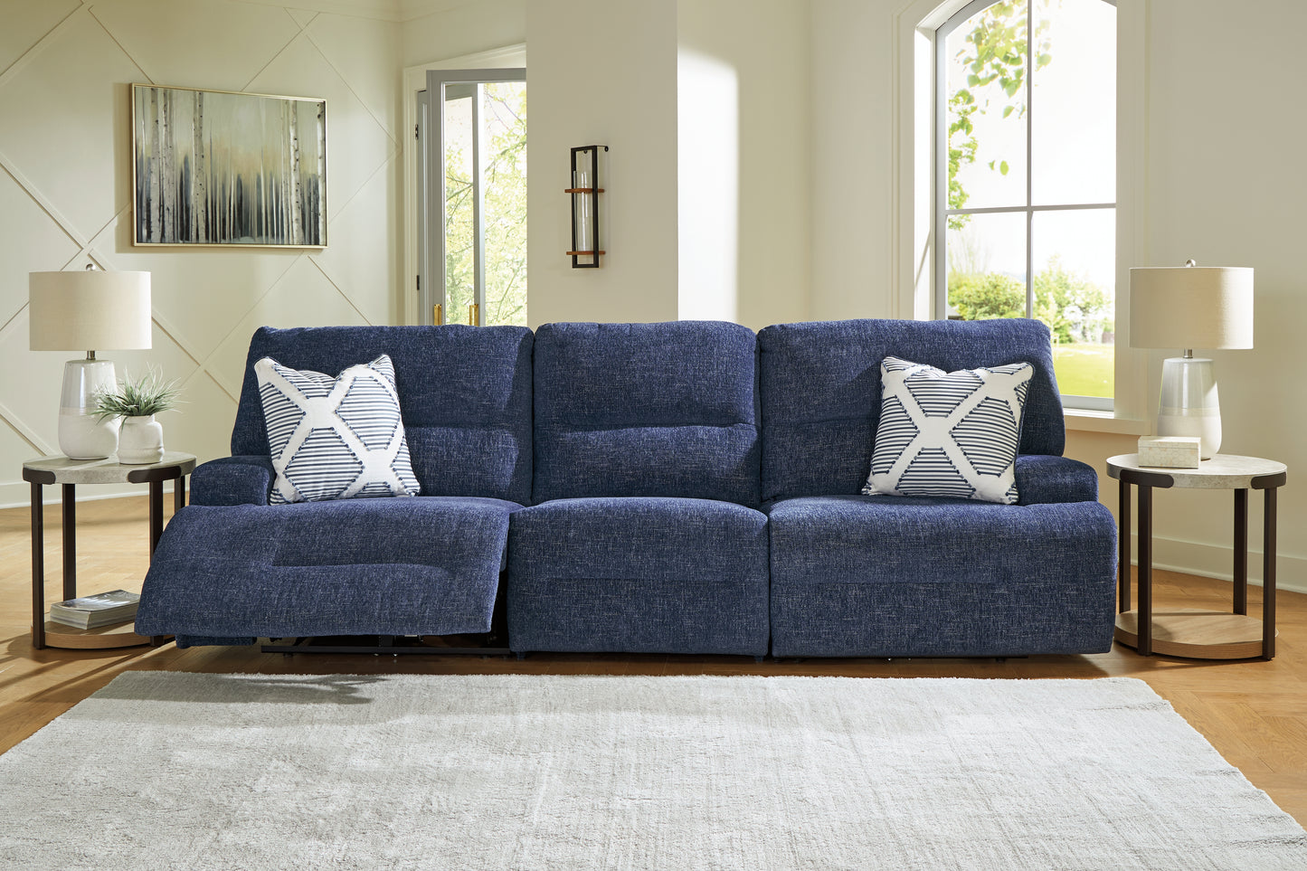 Auburndale Furniture Outlet - Ashley Furniture - Acklen Place Sectional - 3-Piece Power Reclining Sectional Sofa / Navy - 93607S18
