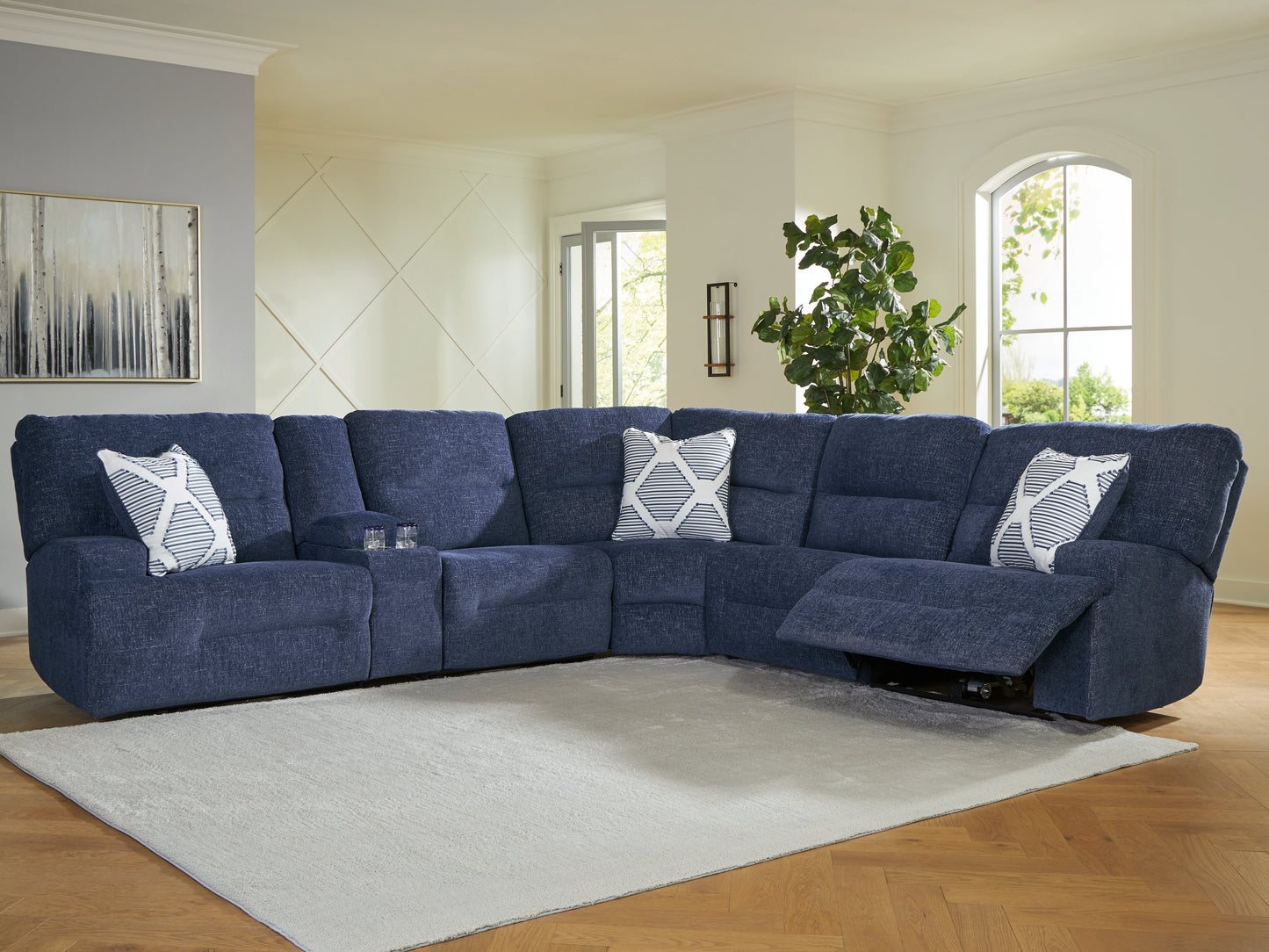 Auburndale Furniture Outlet - Ashley Furniture - Acklen Place Sectional - 6-Piece Power Reclining Sectional / Navy - 93607S15