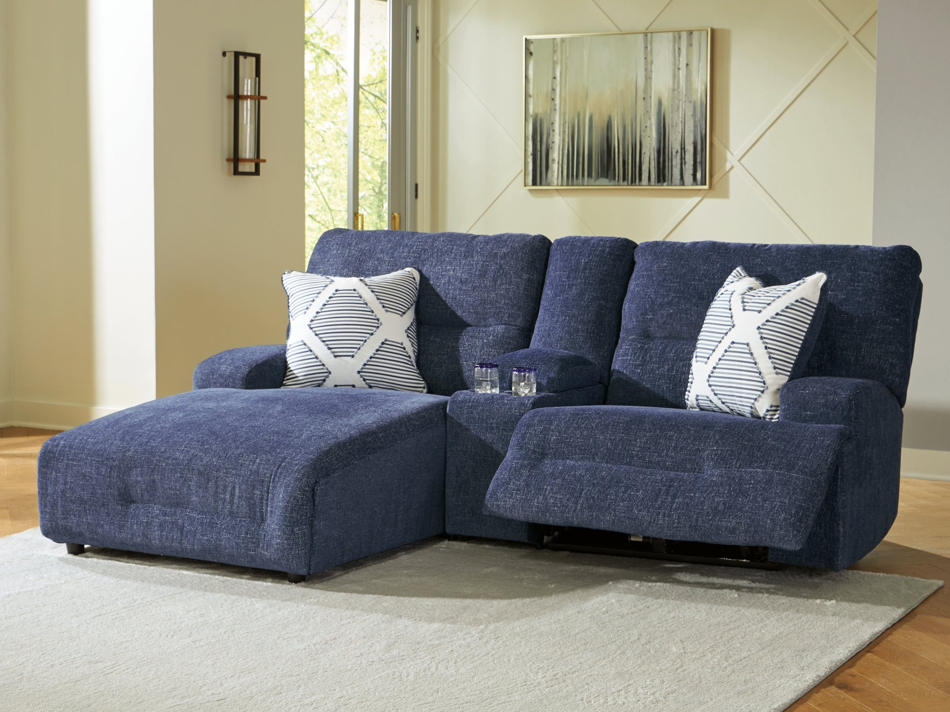Auburndale Furniture Outlet - Ashley Furniture - Acklen Place Sectional - 2-Piece Power Reclining Sectional / Navy - 93607S16