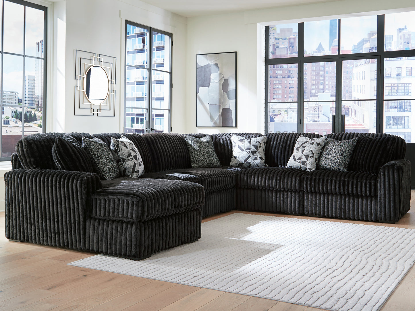 Auburndale Furniture Outlet - Ashley Furniture - Midnight-Madness Sectional - RAF 6-Piece Sectional with Chaise / Onyx - 98103S23