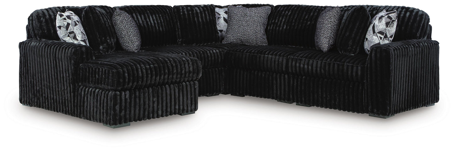 Auburndale Furniture Outlet - Ashley Furniture - Midnight-Madness Sectional - RAF 5-Piece Sectional with Chaise / Onyx - 98103S21