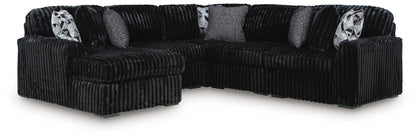 Auburndale Furniture Outlet - Ashley Furniture - Midnight-Madness Sectional - RAF 5-Piece Sectional with Chaise / Onyx - 98103S21