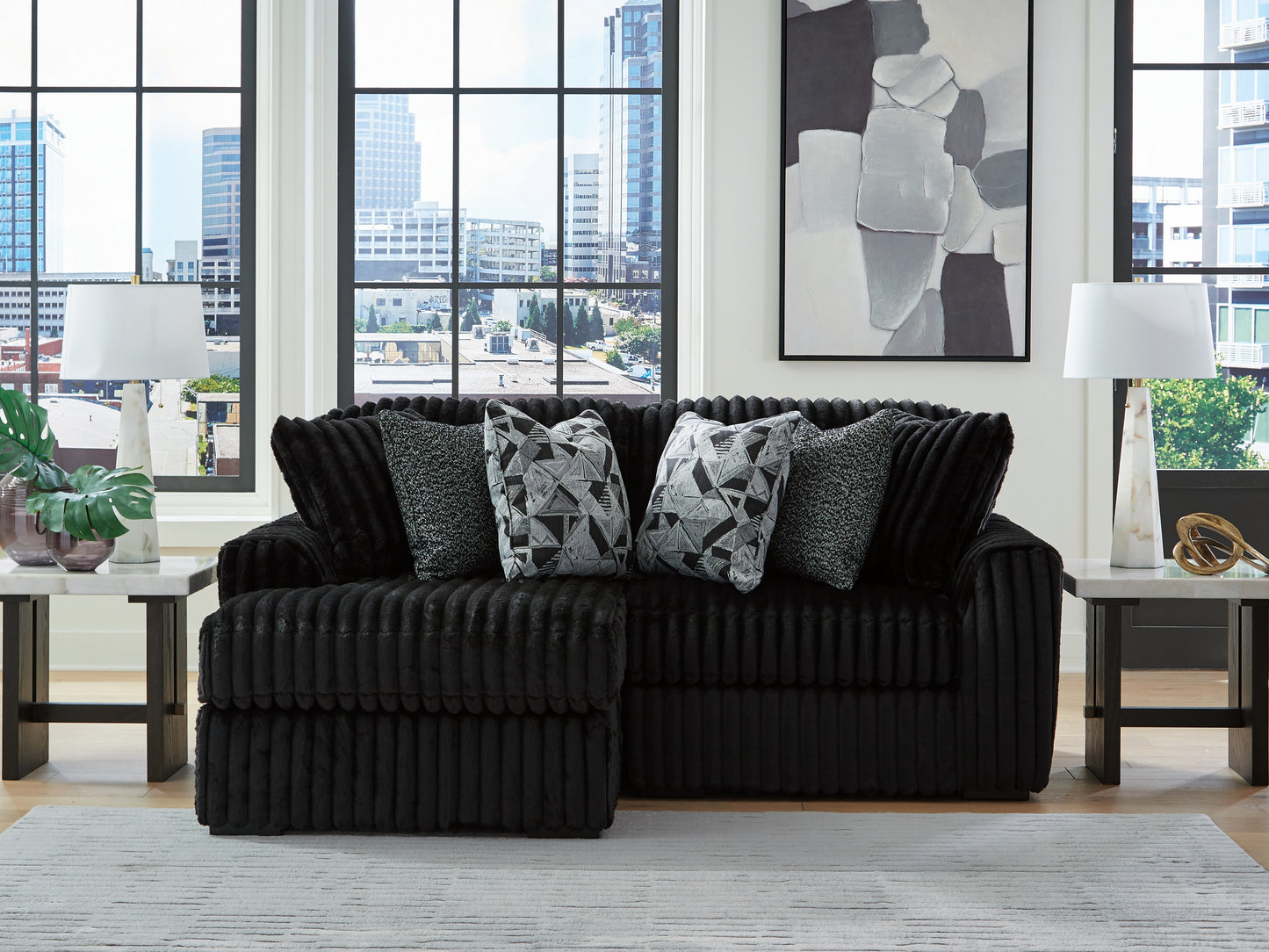 Auburndale Furniture Outlet - Ashley Furniture - Midnight-Madness Sectional - RAF 2-Piece Sectional with Chaise / Onyx - 98103S13