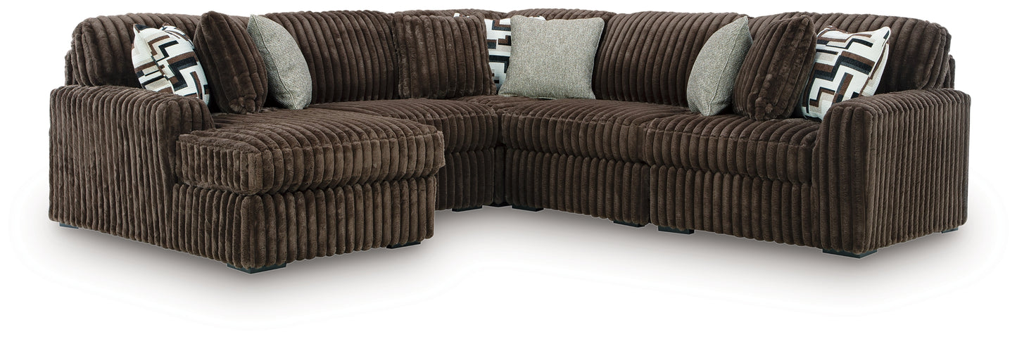 Auburndale Furniture Outlet - Ashley Furniture - Midnight-Madness Sectional - RAF 5-Piece Sectional with Chaise / Chocolate - 98104S21