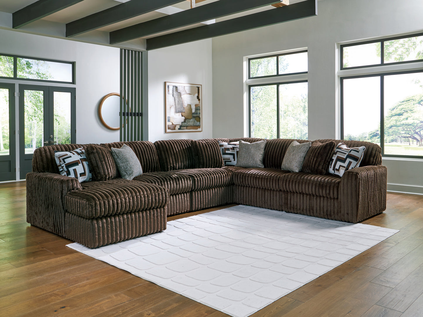 Auburndale Furniture Outlet - Ashley Furniture - Midnight-Madness Sectional - RAF 6-Piece Sectional with Chaise / Chocolate - 98104S23