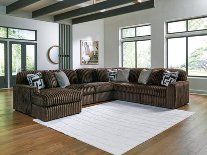 Auburndale Furniture Outlet - Ashley Furniture - Midnight-Madness Sectional - RAF 6-Piece Sectional with Chaise / Chocolate - 98104S23