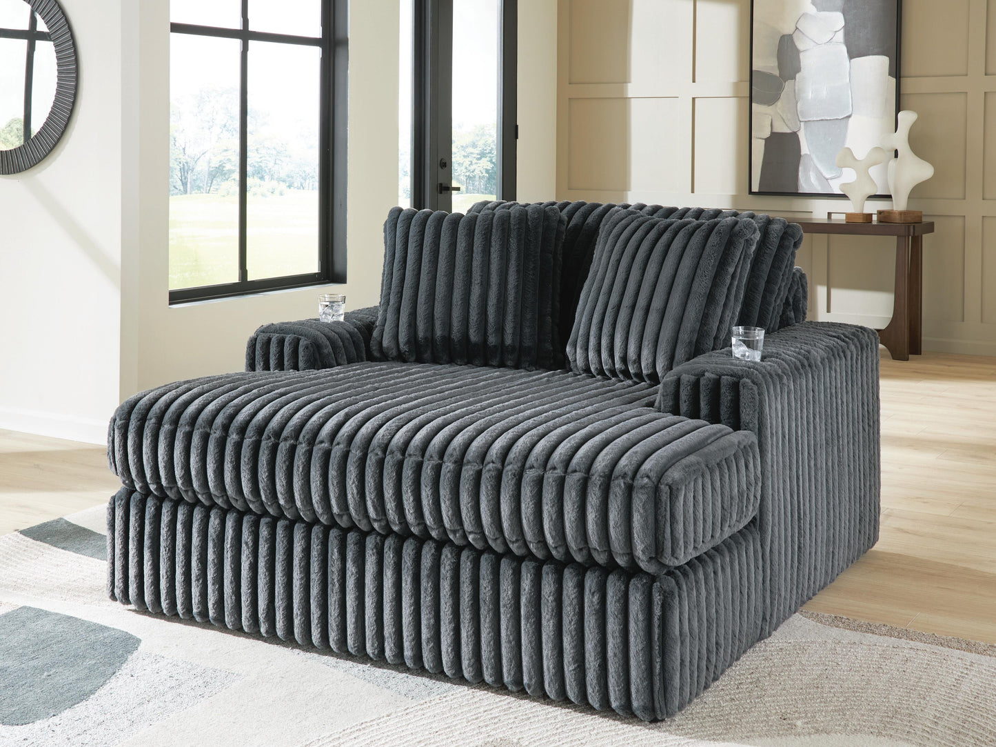 Auburndale Furniture Outlet - Ashley Furniture - Midnight-Madness Living Room - Oversized Chaise / Gunmetal - 9810515