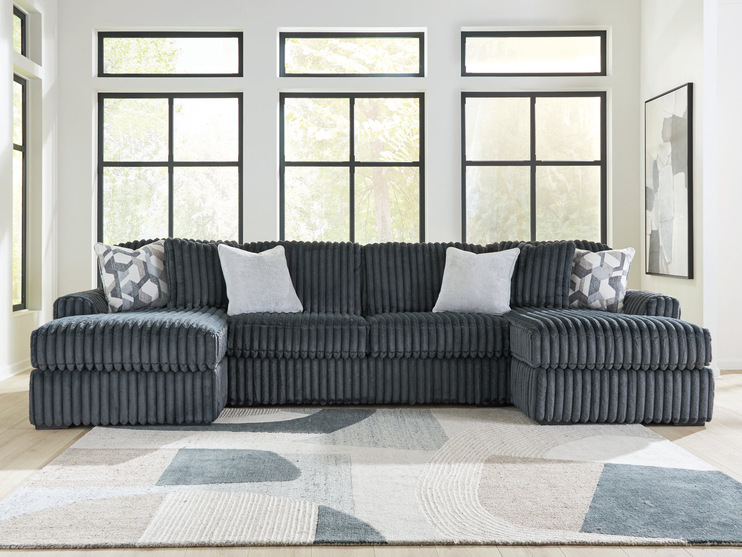 Auburndale Furniture Outlet - Ashley Furniture - Midnight-Madness Sectional - RAF 3-Piece Double Chaise Sectional / Gunmetal - 98105S7