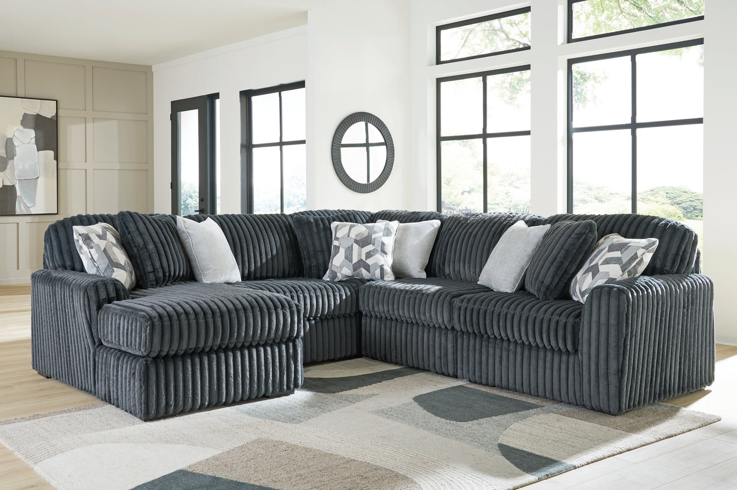 Auburndale Furniture Outlet - Ashley Furniture - Midnight-Madness Sectional - RAF 5-Piece Sectional with Chaise / Gunmetal - 98105S22