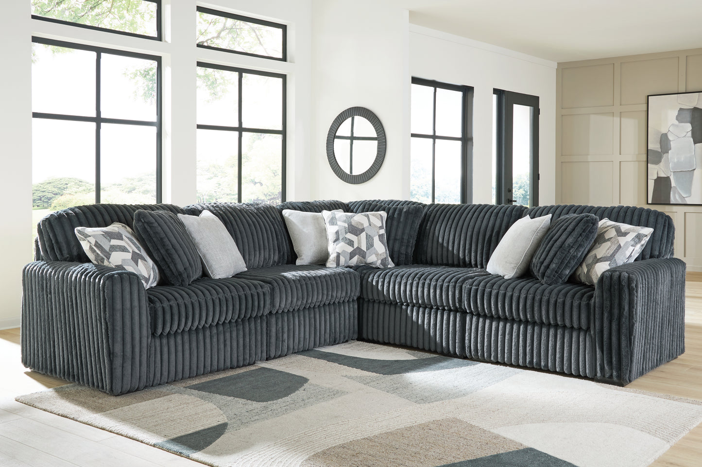Auburndale Furniture Outlet - Ashley Furniture - Midnight-Madness Sectional - RAF 5-Piece Sectional / Gunmetal - 98105S27