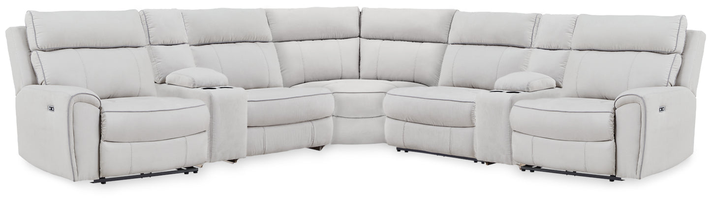 Auburndale Furniture Outlet - Ashley Furniture - Social Pointe Sectional - 7-Piece Reclining Sectional with Storage Consoles / Pearl/Ash - PC98802S34