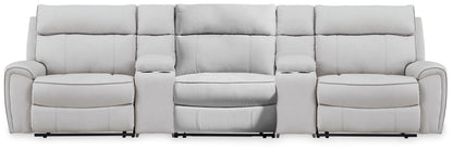 Auburndale Furniture Outlet - Ashley Furniture - Social Pointe Sectional - 5-Piece Reclining Sectional with Storage Consoles / Pearl/Ash - PC98802S39