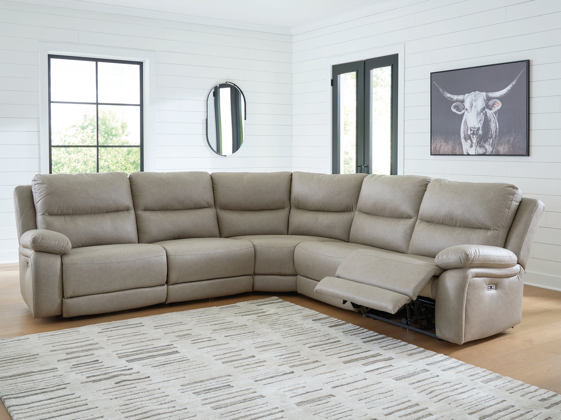 Auburndale Furniture Outlet - Ashley Furniture - Narwhal Place Sectional - 6-Piece Reclining Sectional with Storage Console / Pebble - PC99201S36