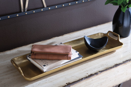 Auburndale Furniture Outlet - Ashley Furniture - Posy Tray - Tray / Gold Finish - A2000136