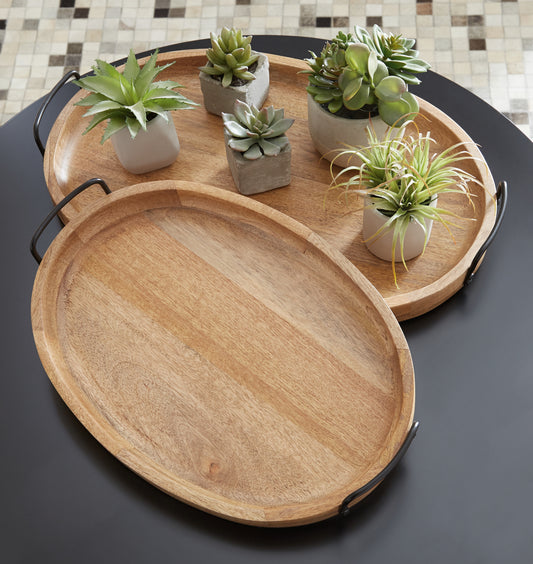 Auburndale Furniture Outlet - Ashley Furniture - Jocelyne Tray (Set of 2) - Tray Set (Set of 2) / Brown/Black - A2000455