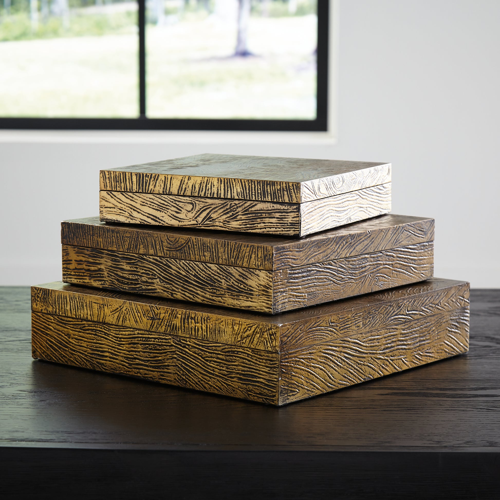 Auburndale Furniture Outlet - Ashley Furniture - Keldy Box (Set of 3) - Box Set (3/CN) / Antique Brass Finish - A2000490
