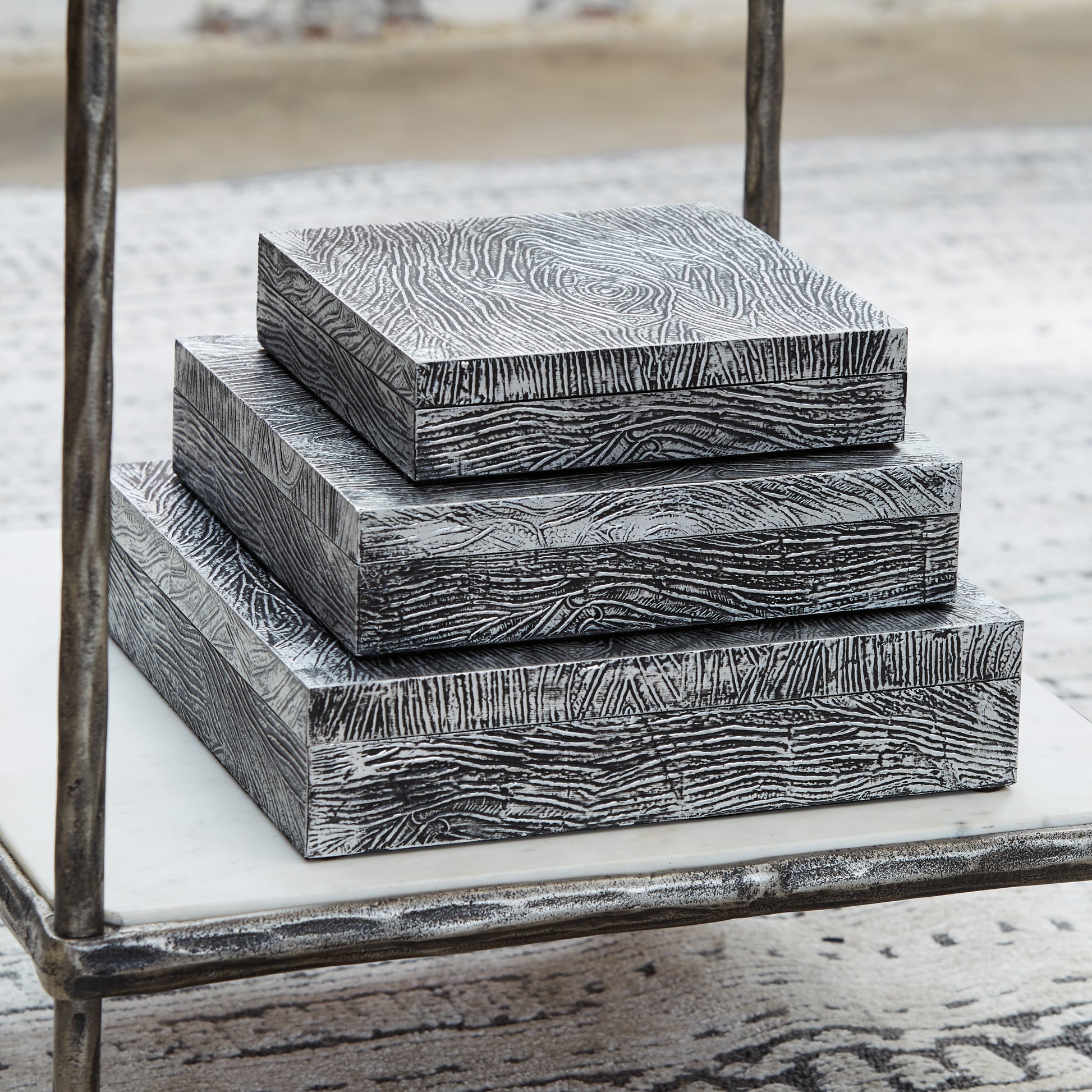 Auburndale Furniture Outlet - Ashley Furniture - Keldy Box (Set of 3) - Box Set (3/CN) / Antique Pewter Finish - A2000491