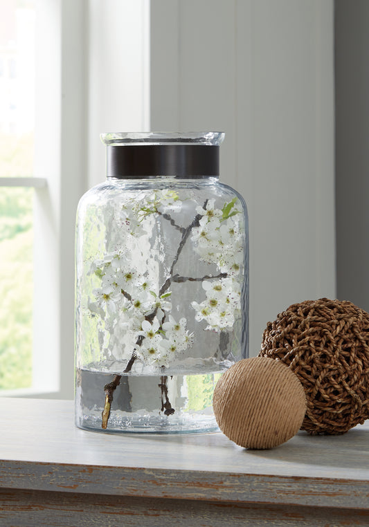 Auburndale Furniture Outlet - Ashley Furniture - Lukasvale Vase - Vase / Clear/Pewter Finish - A2000585