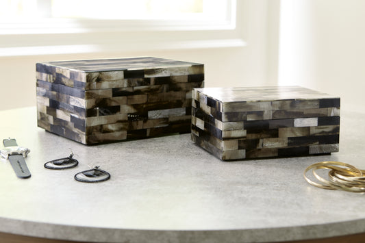 Auburndale Furniture Outlet - Ashley Furniture - Ellford Box (Set of 2) - Box Set (Set of 2) / Black/Brown/Cream - A2000596