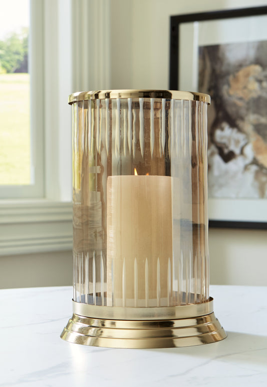 Auburndale Furniture Outlet - Ashley Furniture - Aavinson Candle Holder - Candle Holder / Amber/Gold Finish - A2000687