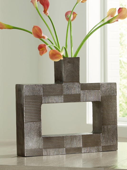 Auburndale Furniture Outlet - Ashley Furniture - Wrengrove Vase - Vase / Antique Nickel Finish - A2000753