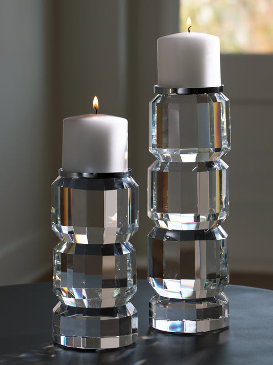 Auburndale Furniture Outlet - Ashley Furniture - Brentley Candle Holder - Candle Holder Set (Set of 2) / Clear/Silver Finish - A2000770