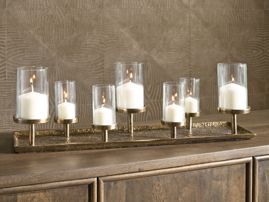 Auburndale Furniture Outlet - Ashley Furniture - Wallmond Candle Holder - Candle Holder / Antique Brass Finish - A2000820