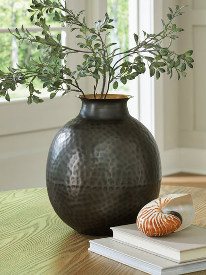 Auburndale Furniture Outlet - Ashley Furniture - Woody Vase - Vase / Pewter/Gold Finish - A2000844