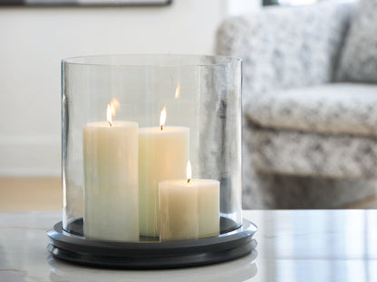 Auburndale Furniture Outlet - Ashley Furniture - Saskia Candle Holder - Candle Holder / Clear/Black - A2000846