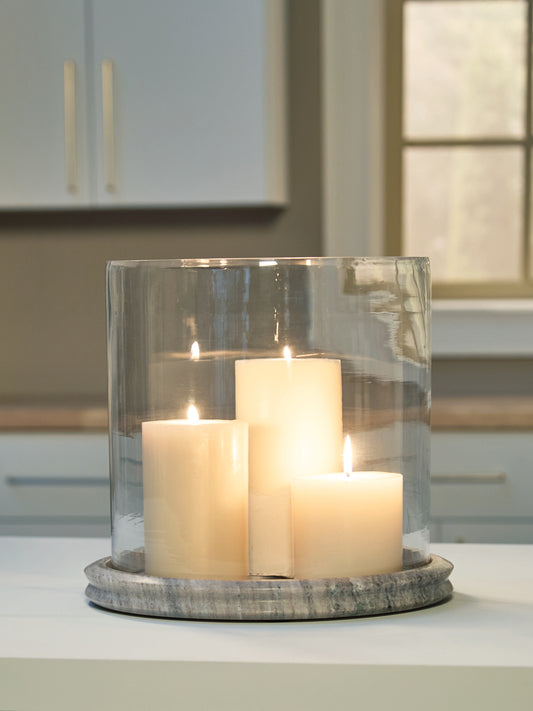 Auburndale Furniture Outlet - Ashley Furniture - Saskia Candle Holder - Candle Holder / Clear/Black - A2000846