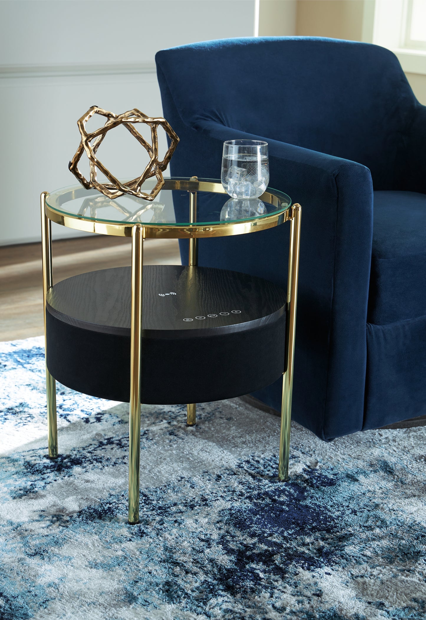 Auburndale Furniture Outlet - Ashley Furniture - Nedman Accent Table with Speaker - Accent Table with Speaker / Black/Gold Finish - A4000669