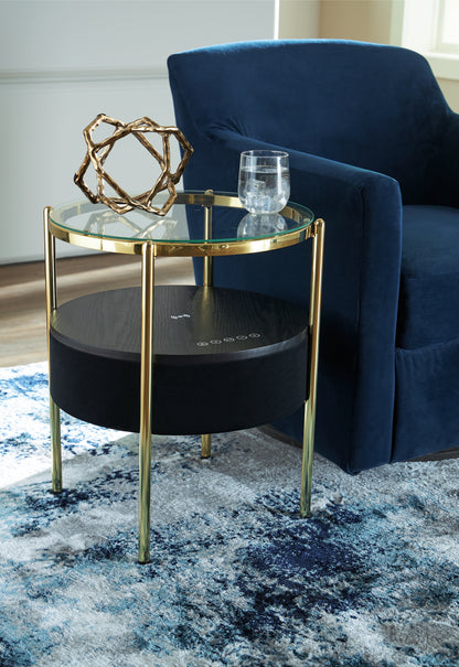Auburndale Furniture Outlet - Ashley Furniture - Nedman Accent Table with Speaker - Accent Table with Speaker / Black/Gold Finish - A4000669