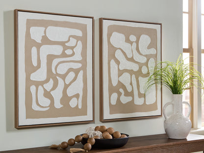 Auburndale Furniture Outlet - Ashley Furniture - Waldett Wall Decor - Wall Art Set (Set of 2) / Beige/White - A8000503