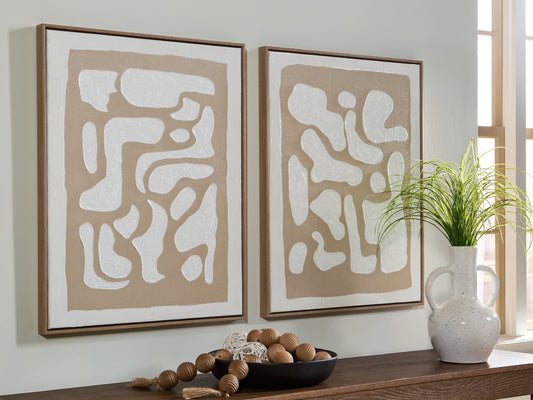 Auburndale Furniture Outlet - Ashley Furniture - Waldett Wall Decor - Wall Art Set (Set of 2) / Beige/White - A8000503