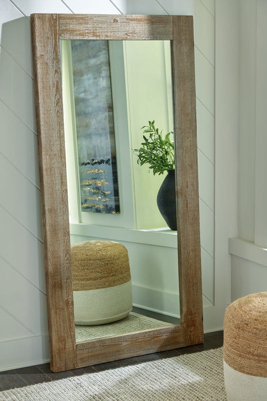 Auburndale Furniture Outlet - Ashley Furniture - Waltleigh Mirror - Floor Mirror / Distressed Brown - A8010278