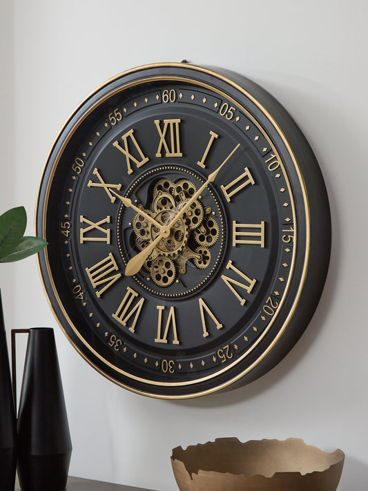 Auburndale Furniture Outlet - Ashley Furniture - Dairton Wall Decor - Wall Clock / Black/Gold Finish - A8010385