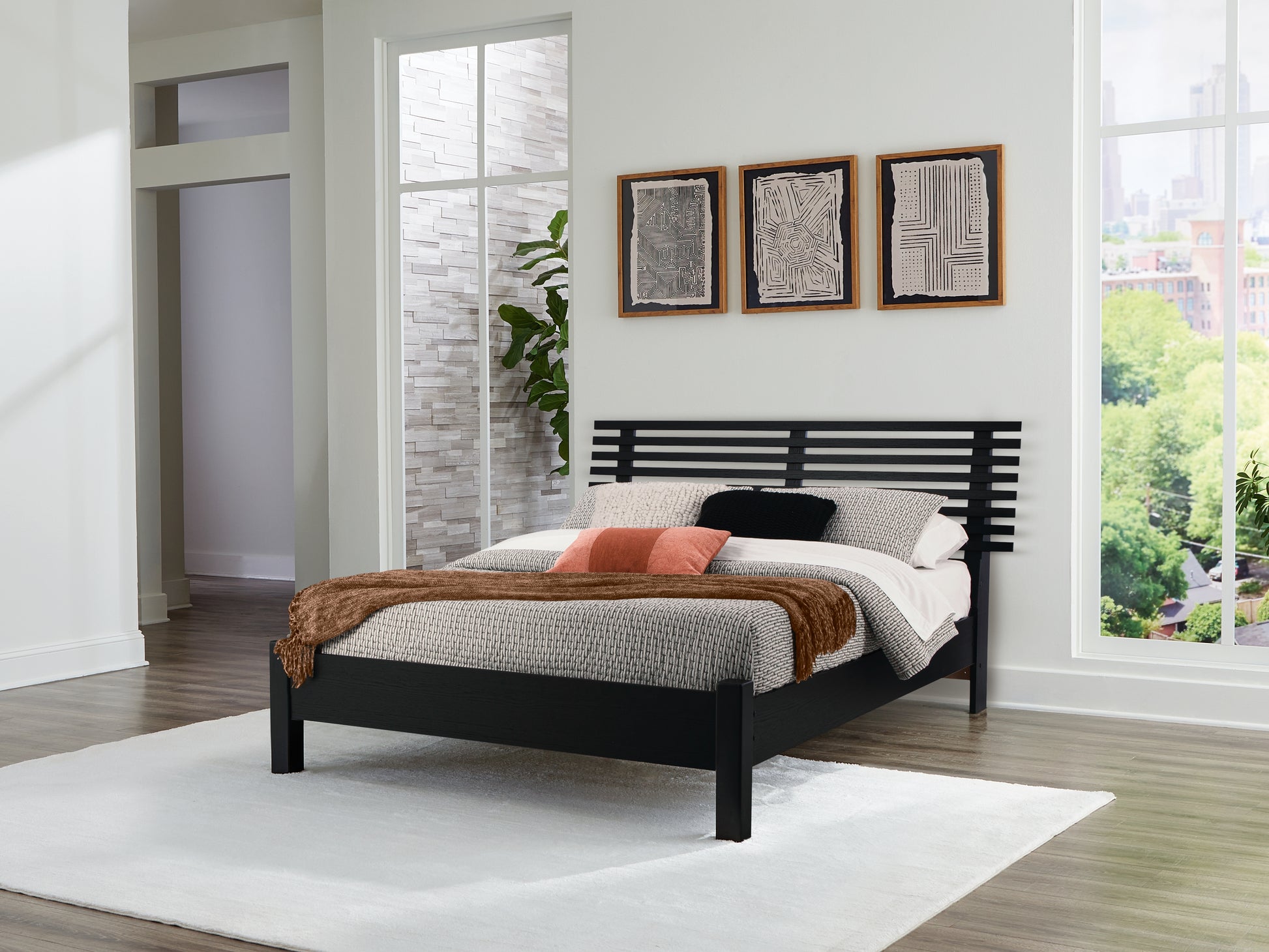 Auburndale Furniture Outlet - Ashley Furniture - Danziar Bedroom - Queen Slat Panel Bed / Black - B1013B1