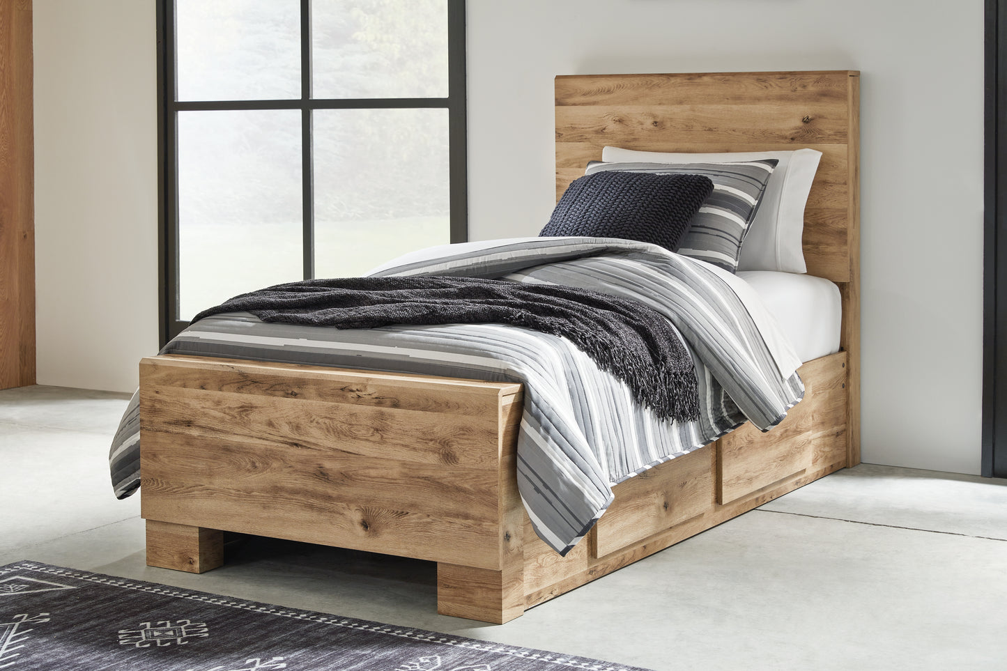 Auburndale Furniture Outlet - Ashley Furniture - Hyanna Bedroom - Twin Panel Bed with 1 Side Storage / Tan Brown - B1050B24