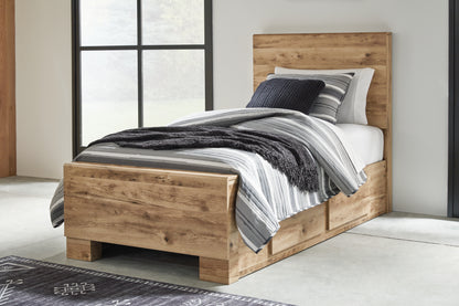 Auburndale Furniture Outlet - Ashley Furniture - Hyanna Bedroom - Twin Panel Bed with 1 Side Storage / Tan Brown - B1050B24
