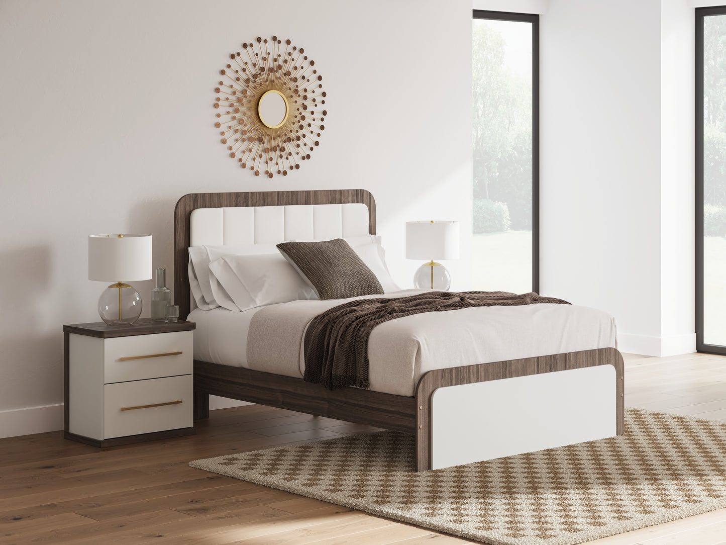 Auburndale Furniture Outlet - Ashley Furniture - Kendanport Bedroom - Queen Upholstered Bed / White/Brown - PCB1108B7