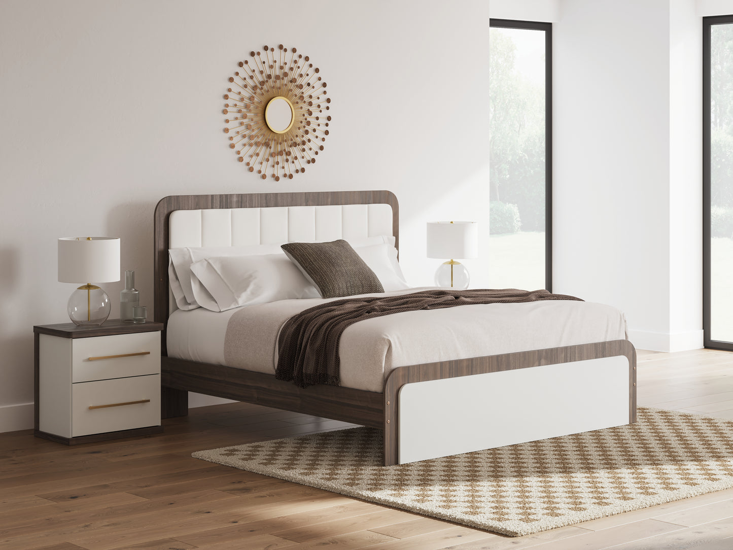 Auburndale Furniture Outlet - Ashley Furniture - Kendanport Bedroom - King Upholstered Bed / White/Brown - PCB1108B8
