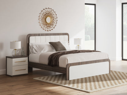 Auburndale Furniture Outlet - Ashley Furniture - Kendanport Bedroom - King Upholstered Bed / White/Brown - PCB1108B8