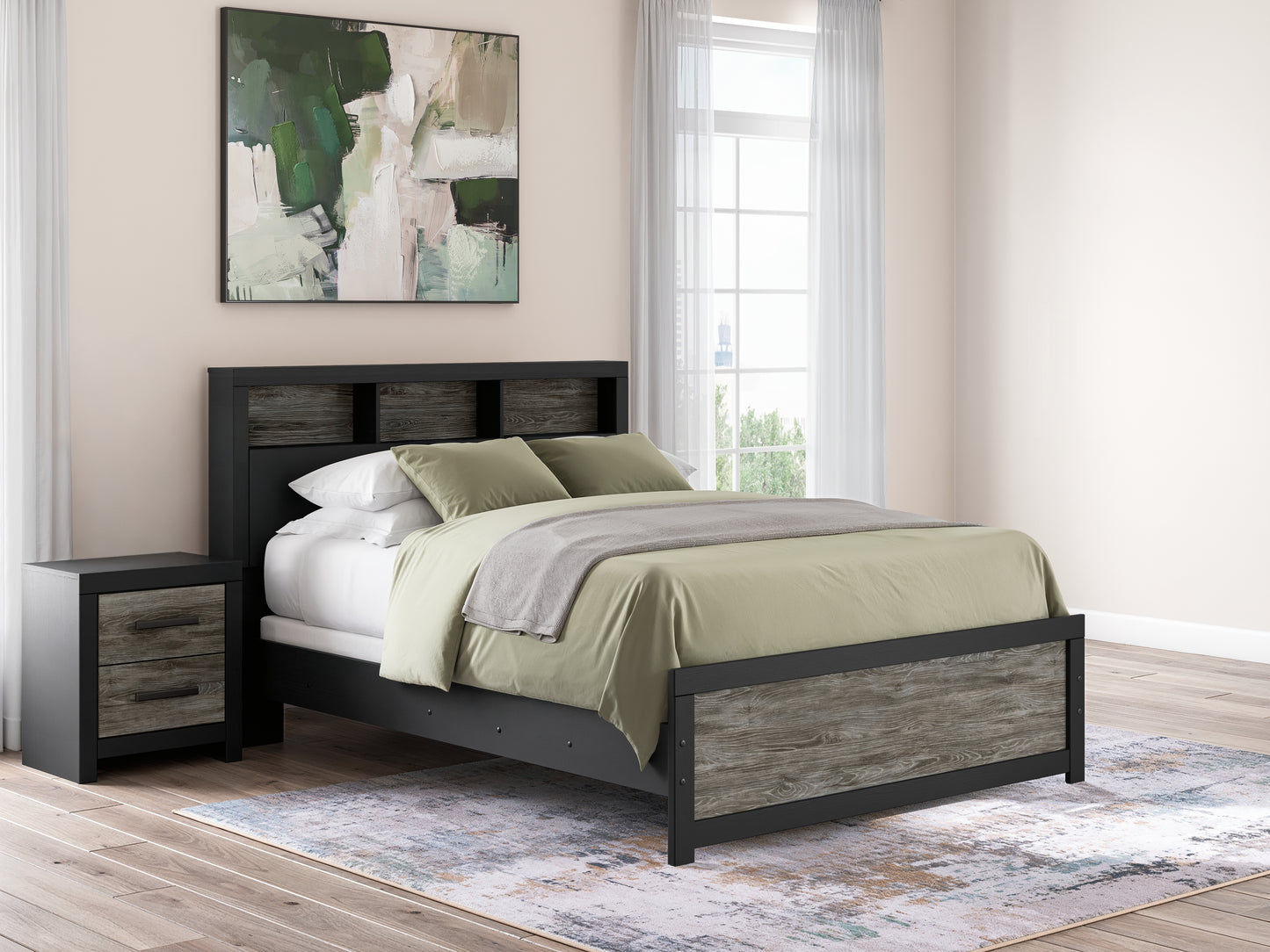 Auburndale Furniture Outlet - Ashley Furniture - Broachmyn Bedroom - Queen Bookcase Panel Bed / Black/Gray - PCB1118B18